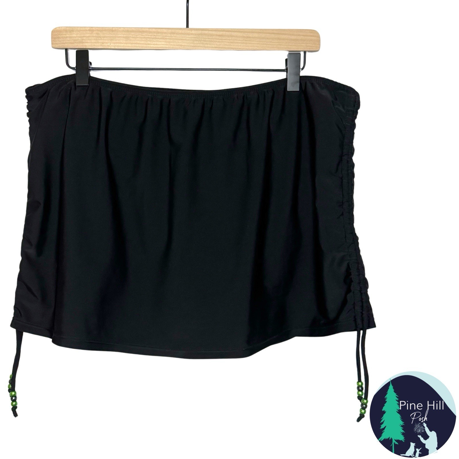 Catalina Black Swim Skirt Built-In Panty Ruched Side Tie Womens XL 16/18
