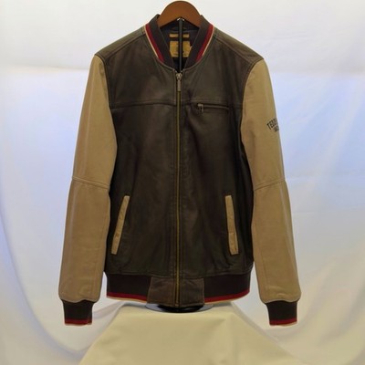 Teddy Smith Echtleder Jacke M College Varsity Lederjacke Herren Blau Grau Top
