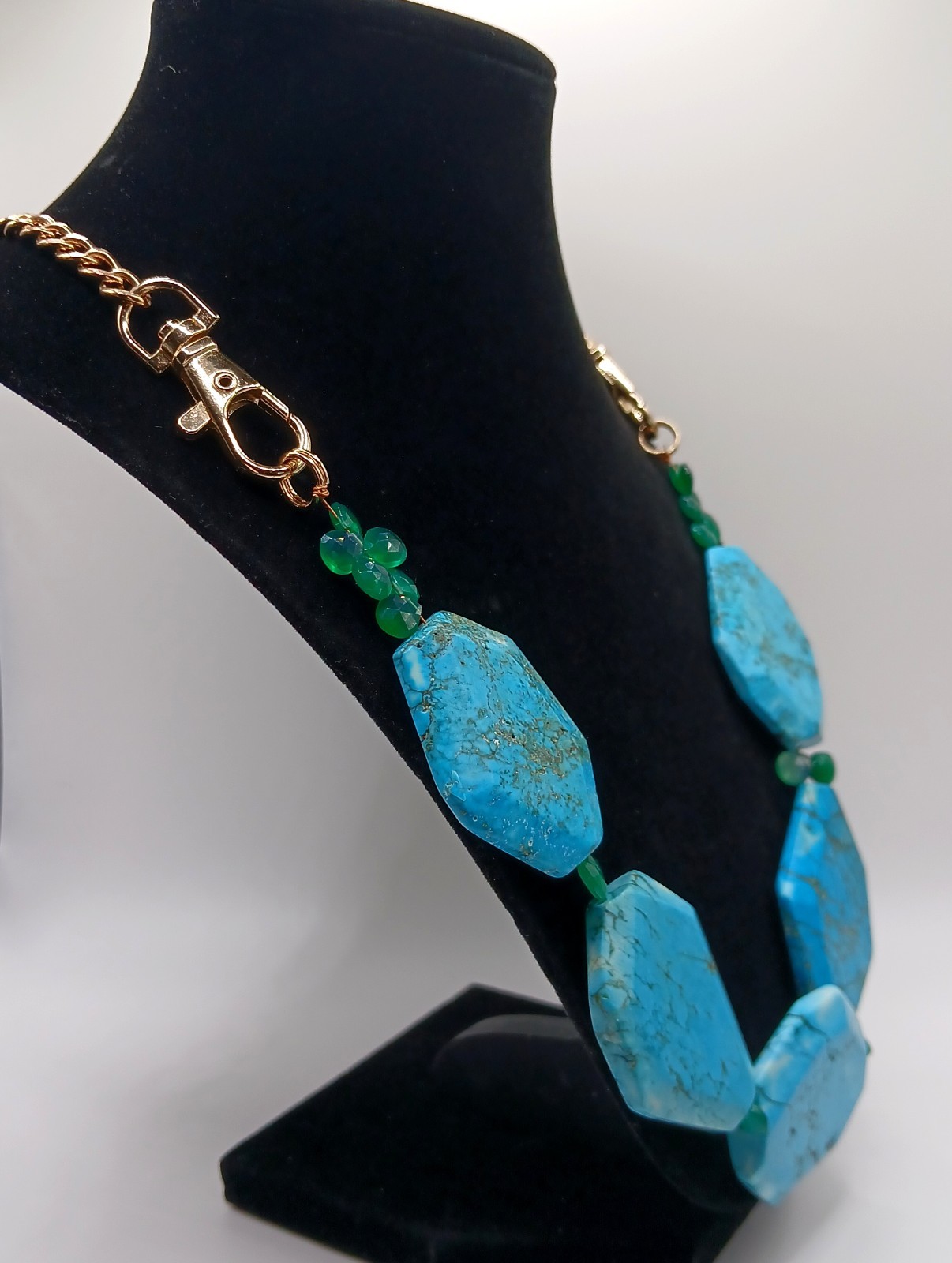 Handcrafted Statement Turquoise Octagon Beaded Ne… - image 2