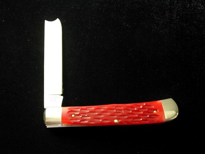 COOPER CUTLERY RED JIGGED BONE RAZOR TRAPPER KNIFE USA LIKE CASE