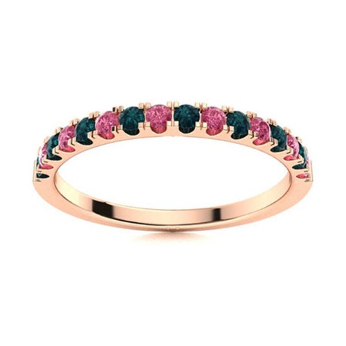 925 Silver Rose Plated Round Pink Topaz & London Blue Topaz Eternity Women Ring