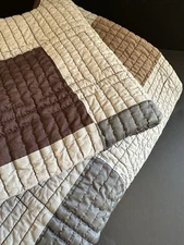 JCP Home Studio Twin Quilt Coverlet Pillow Sham Set Gray Brown Modern Cubist