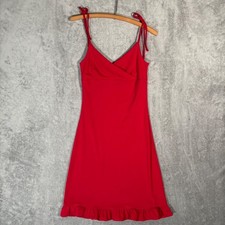 Express Red Tie Shoulder Ruffle Hem Slip Babydoll Dress Size 2 Vintage Y2K