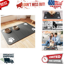 Pet Feeding Mat - Absorbent Pet Placemat for Food and Water Bowl 20"x12", Gray