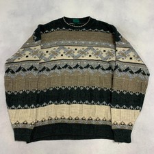 Vintage Abstract Knitted Jumper Patterned Grandad Chunky Knit Sweater Men's Xl
