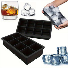 2 Pack Large Silicone Ice Cube Trays Square Ice Cube Molds for Whiskey 16 cubes