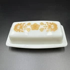 1960s Vintage Pyrex 72-B Butter Dish Butterfly Gold Milk Glass Covered Dish