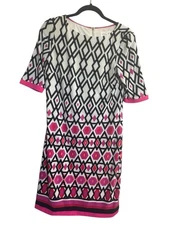 ELIZA J Size 6 Pink Black Sheath Diamond Pattern Cocktail Business Dress #5842