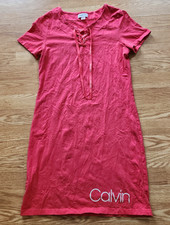 CALVIN KLEIN Pink Short Sleeve Dress Size S  Laces at chest Casual