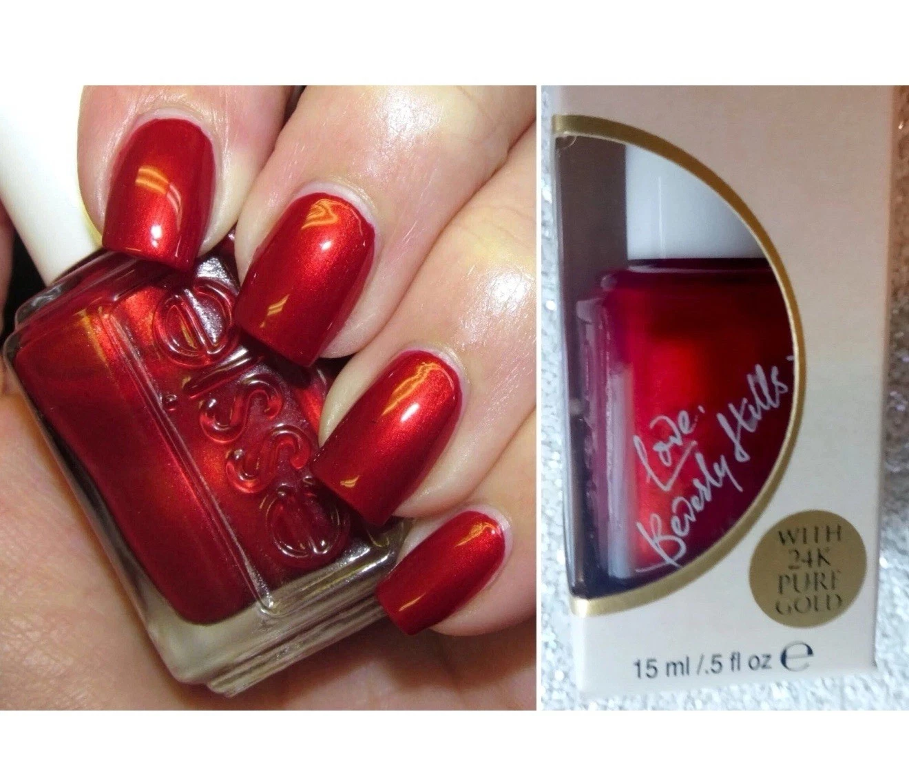 Essie LOVE BEVERLY HILLS xx Red Infused with 24K GOLD Nail Polish LIMITED ED New