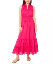 Vince Camuto Pink Cotton Tiered Maxi Dress Size L NWT Casual Spring Summer