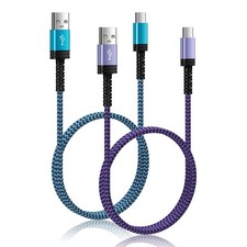 Samsung S24 S25 S26 Fast Charger Type C Cord 2Pack/3FT 3 feet, Blue,Purple
