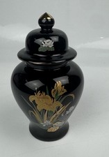 Vintage Black Glazed Porcelain Floral Japanese Ginger Jar Decor Iris.
