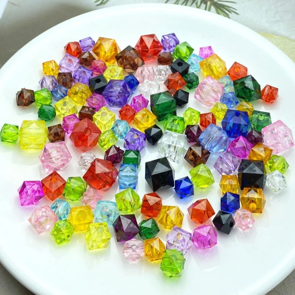 400Pcs 8Mm Acrylic Cube Faceted Beads Colorful Square Plastic Spacer Beads Loose - Image 3 of 4