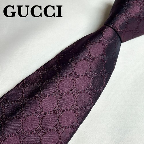Gucci Necktie Tie 100% Silk Bordeaux Red GG Pattern 3.8 inches From Japan