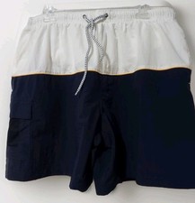 Caribbean Blues Swimsuit Mens Size XL Mesh Lined Swim Trunks Blue White Swimwear