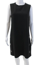 Elie Tahari Womens Sleeveless Silver Tone Detail A Line Shift Dress Black Size 8