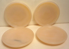 SET/4 Art Deco AKRO AGATE play toy glass PINK SALAD PLATES - 2 3/4" - MINT