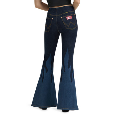 Wrangler X Lainey Wilson Ladies Bell Bottom Flame Dark Denim Jeans 1123