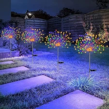 4 PCS Solar Firework Light, Outdoor Solar Garden Decorative Lights 120 LED Po...