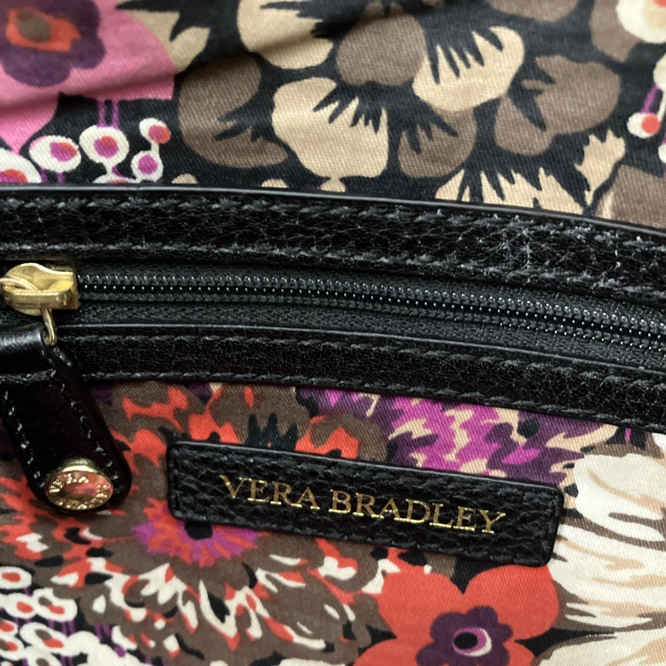 Vera Bradley Black Leather Pebbled Cross Body Purse Bag Magnetic Closure - Image 3 of 4