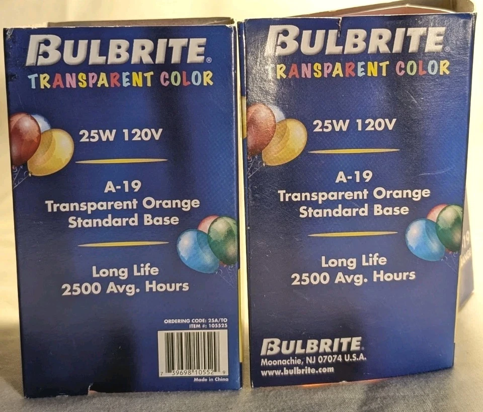 BULBRITE 2X Orange Light Bulb 25W ~ A-19 Transparent Color Long Life ~ Halloween - Image 2 of 4