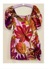 NWT* Farm Rio Puff-Sleeve Square-Neck Slim Mini Dress - sz LG