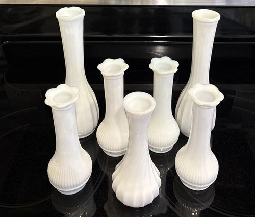 Vintage Milk Glass Bud Vases Lot Of 7 Assorted Styles Cottage Core Wedding Decor