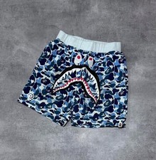 Authentic BAPE abc blue camo side shark sweat shorts, A BATHING APE