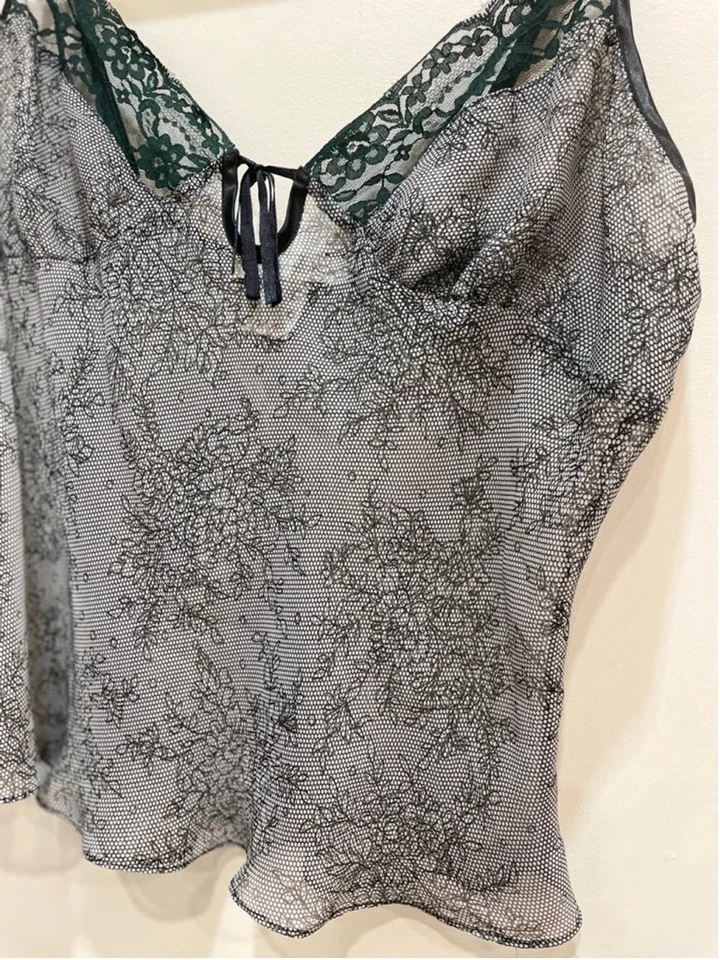 Camisola Babydoll Vintage Y2K Slip Top Encaje Transparente L Oscuro Romántico Capricho Lazo Foto 3 de 4