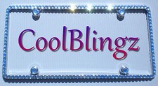 Thin Light Blue Rhinestone Crystal Diamond Bling License Plate Frame Caps