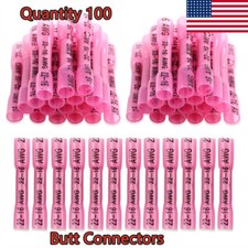 100Pcs AWG 16-22 Gauge Heat Shrink Butt Wire Connectors Crimp Terminals Red