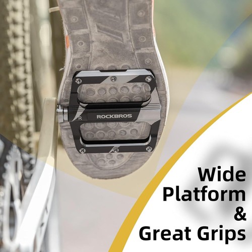 ROCKBROS Mountain Bike Pedals Aluminum Sealed Bearing 9/16 Flat Pedals Anti-slip - Picture 3 of 11