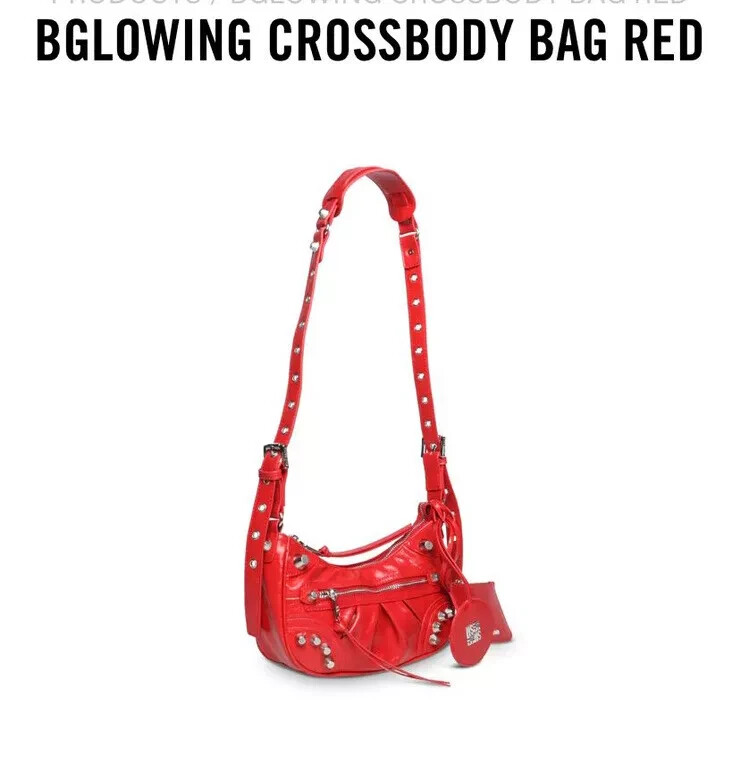 STEVE MADDEN Rhinestone Glow-R Red Faux Leather Crossbody Bag  
