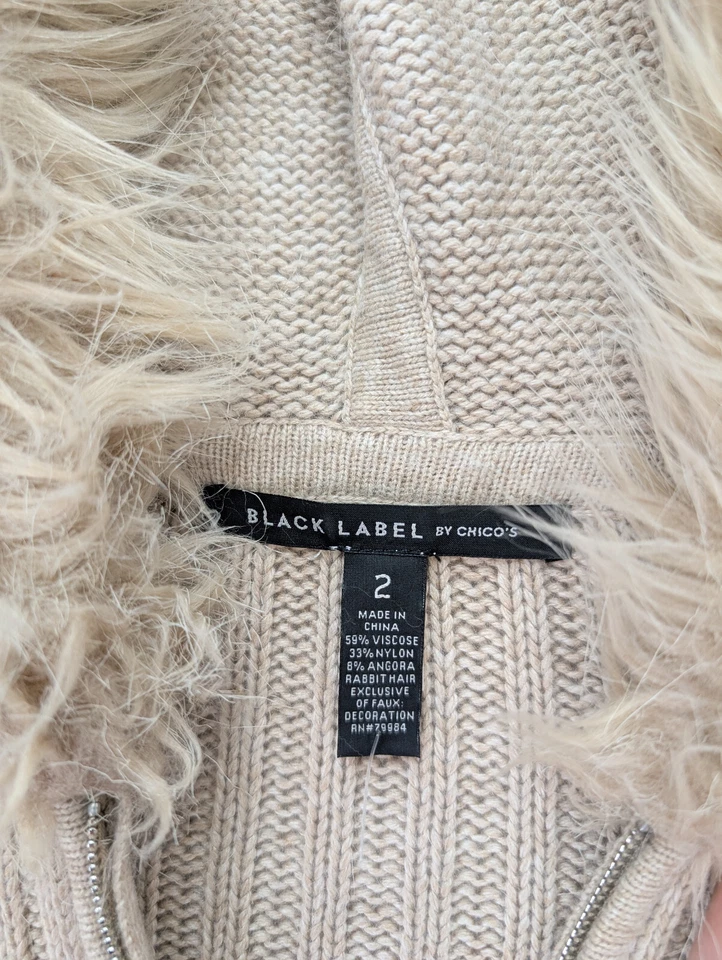 Black Label by Chico's Women's Cardigan Sweater Size 2 Beige Full Zip Hood - Image 4 of 4