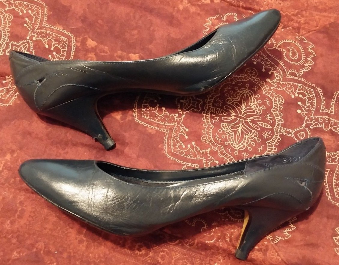 Chaussure Habillée Femme Endicott Johnson - Bleu - Pointue - Talon Cône 2.5 Pouces - Cuir - Occasion Bon état