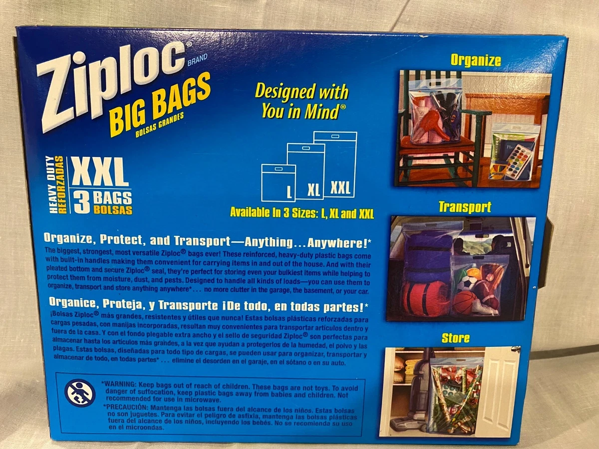 Ziploc Storage Big Bags Double Zipper Seal Expandable Bottom 3 Jumbo 2 XL