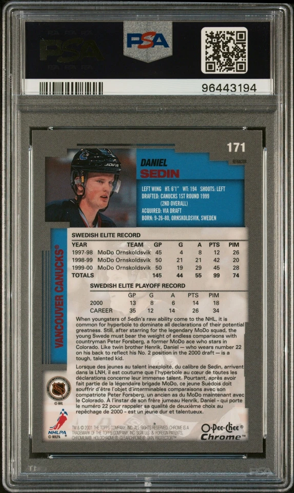 2000 O-PEE-CHEE CHROME REFRACTOR #171 DANIEL SEDIN PSA 8 - Image 2 of 2