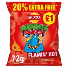 18 x Walkers Monster Munch Flamin' Hot Snacks 72g Full Box FREE TRACKED DELIVERY