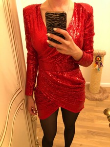 red shiny dress