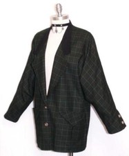 HELLER TRACHT WOOL Green Black PLAID JACKET Women AUSTRIA Riding Coat 42 16 L