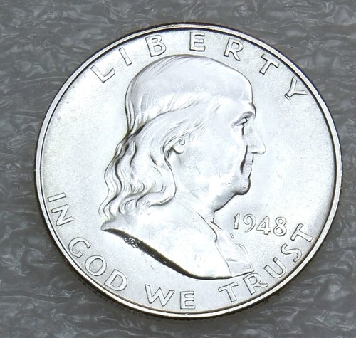 1948-D Franklin Half Dollar BU 95% FBL Frosty Luster in saflip #E77