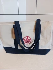 Trader Joe's Lg. Heavy Cotton Tote NWT Navy Trim Red Embroidered Logo ❤️ 🌎 