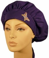 Surgical Chemo Banded Bouffant Cap - Pastel Butterfly Patch on Purple -214