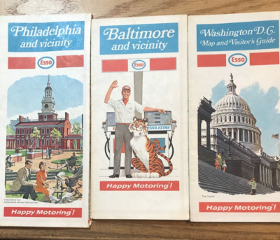 Lot of 3 1971 Esso City Road Maps Washington, D.C.  Philadelpia & Baltimore