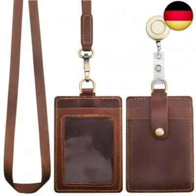 WONDERPOOL-STORE Ausweishalter Kartenhalter Leder mit Abnehmbarer Umhängeriemen Ausweishülle K