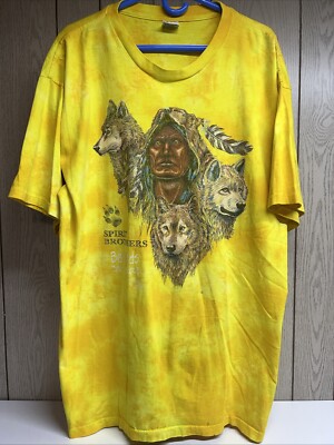 VTG Native Spirit Brothers T Shirt Sundog Brand Yellow USA XXL Single Stitch
