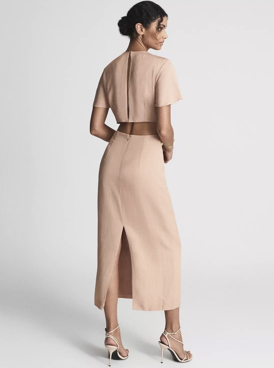 BNWT REISS nude blush Iona Doriana tie waist bodycon midi dress