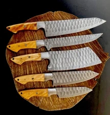 CUSTOM HANDMADE DAMASCUS STEEL CHEF KNIFE KITCHEN SET  COMES WITH BAG
