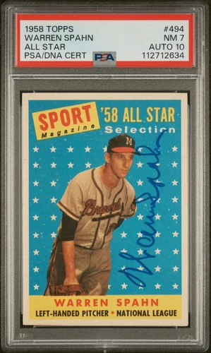 1958 Topps #494 Warren Spahn All Star  PSA 7- PSA/DNA 10 - Newly Graded